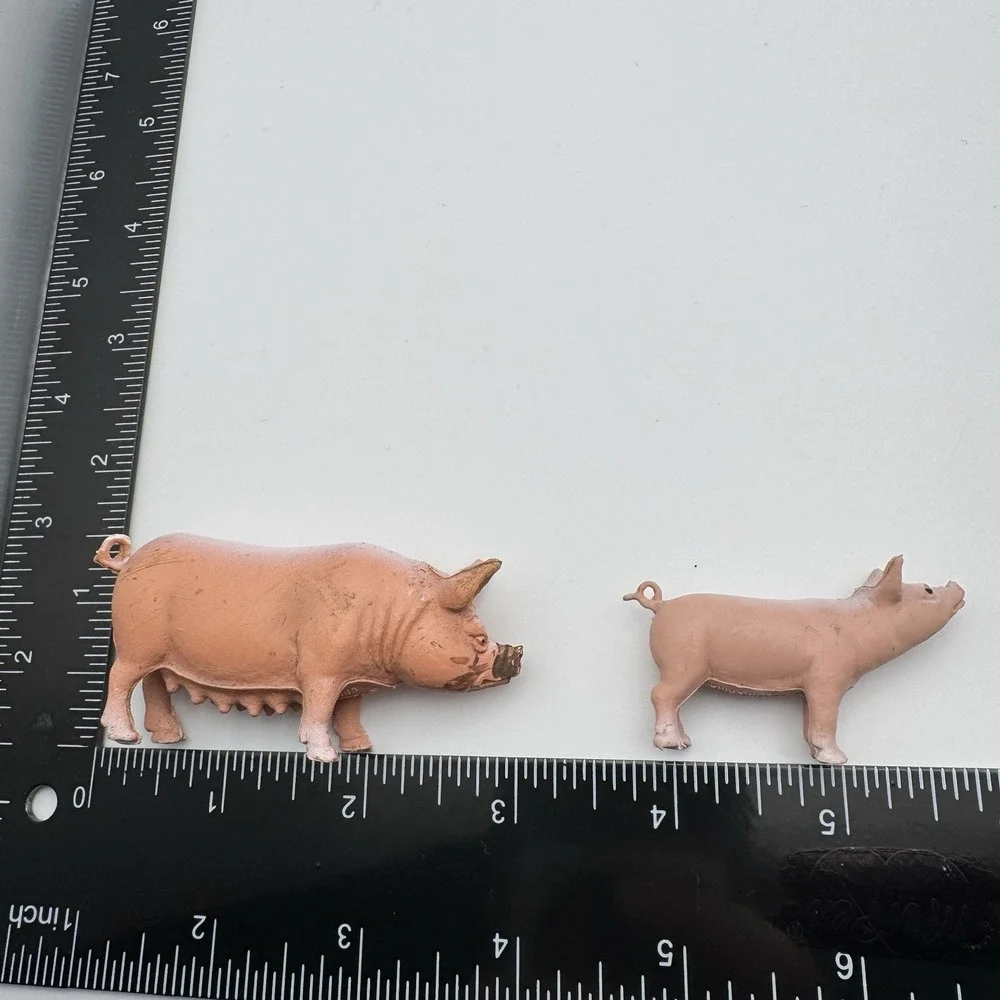 1989 Funrise ~ 8 Farm Animals Figurines Pig Sow Piglets Dog Goat Sheep Lamb Vtg